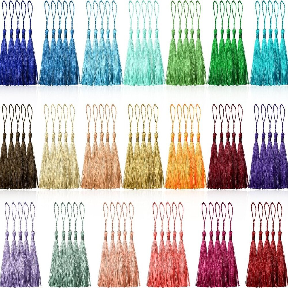 100 Pcs 13cm/5 Inch Silky Handmade Soft Craft Mini Tassels with Loops for Jewelr